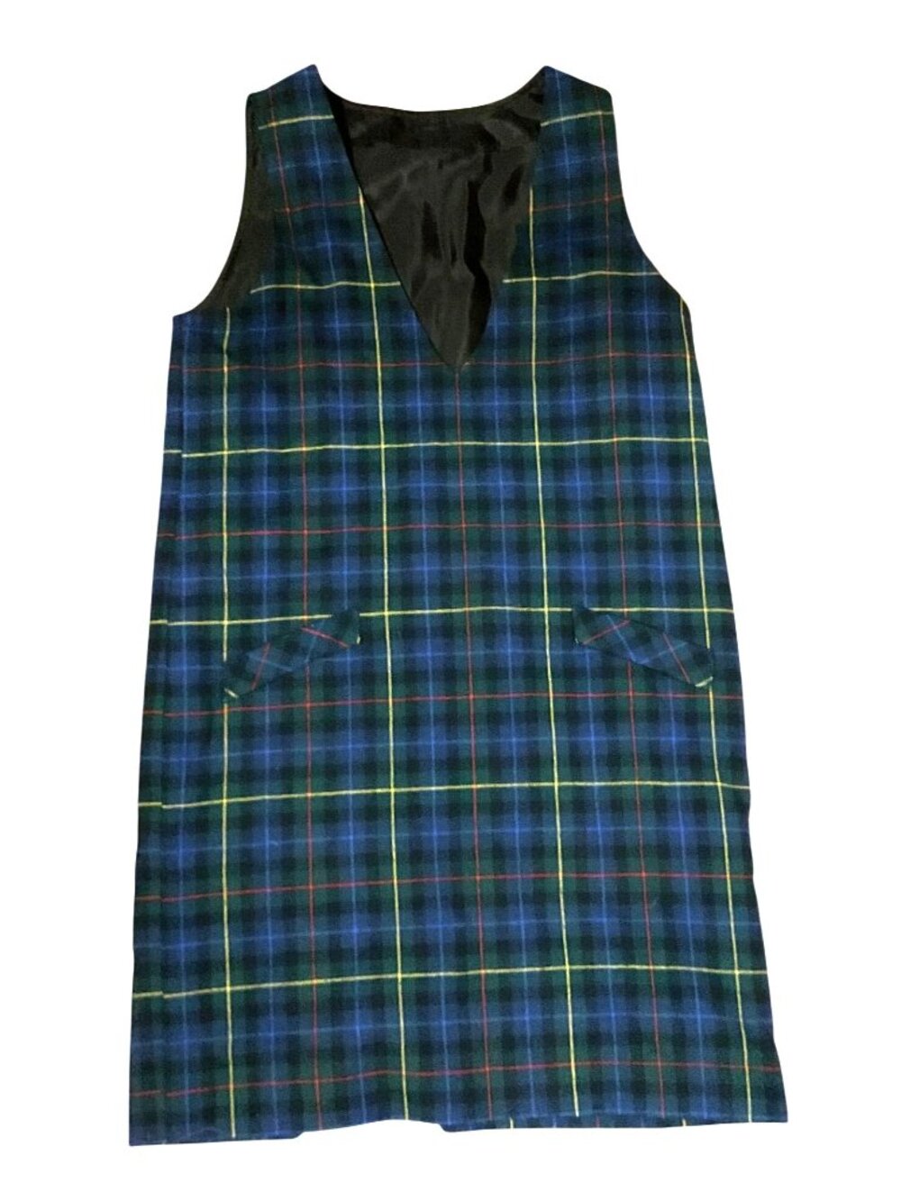 Vintage Hand-Made Sleeveless Tartan Plaid Shift Dress Size M Lined Womens